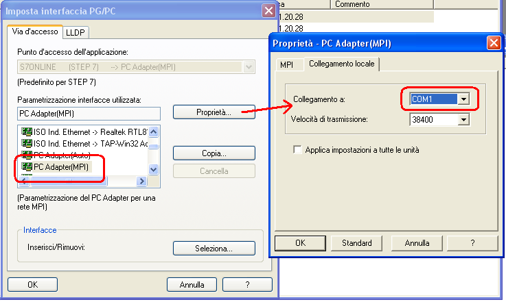 Passo 4: impostazione interfaccia PG/PC di Step7 Il progetto Step7 non deve essere modificato per il collegamento in teleassistenza.