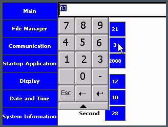 Capitolo 2 Modalità di configurazione Per modificare la data e l ora dai terminali C600 o C1000, procedere come segue. 1. Selezionare Date and Time nella barra del menu. 2. Fare clic sul numero accanto alla voce che si desidera cambiare.