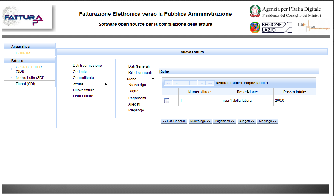 IMPORTANTE: salvare la riga della fattura cliccando sul bottone Salva.