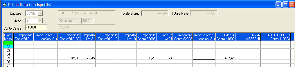 46 Manuale Operativo Esempio 2 - Impostazione del conto delle spese (la procedura è la medesima per l acconto) Inseriamo uno scontrino con le spese