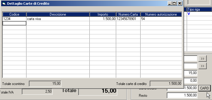 76 Manuale Operativo 7.5.1.5 Vendita con Carta di credito La gestione è legata all impostazione delle Carte di Credito attive nell Anagrafica Negozi.
