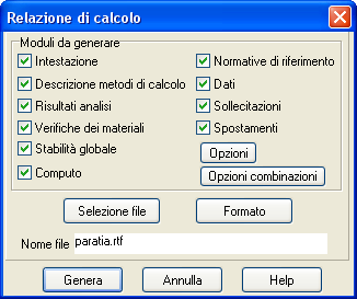 testo "Sollecitazioni Paramento*combinazione nr_comb, sul disegno comparirà la didascalia Sollecitazioni Paramento*combinazione nr 5.