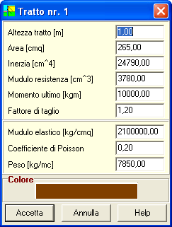 5.5.6 Paratia generica a tratti La tabella riportata nella finestra è una tabella di sola visualizzazione.