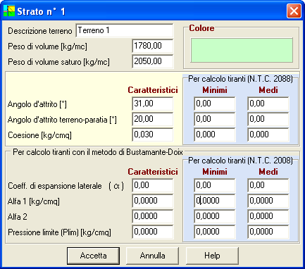 PAC 10.0 Analisi e Calcolo Paratie 5.8 Terreno Tramite la tabella Terreno vengono immessi e riportati i dati caratteristici dei tipi di terreno definiti.