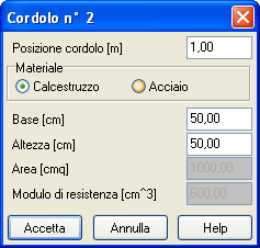 PAC 10.0 Analisi e Calcolo Paratie 5.12 Cordoli Alla finestra Cordoli si accede dalla voce Cordoli del menu Dati o dal pulsante acceleratore presente sulla barra dei comandi.