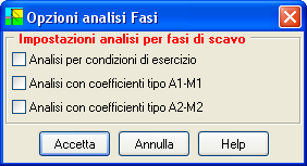 ATTENZIONE: Quando si imposta l analisi per fasi di scavo è necessario inserire esplicitamente l oggetto SISMA. Nel caso di vincoli o tiranti è possibile una generazione automatica delle operazioni.