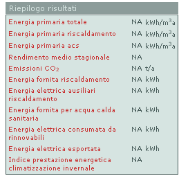 Nel modulo Fabbisogno energia primaria i risultati visualizzati sono i seguenti: energia primaria, espressa in kwh/m 2 a (kwh/m 3 a); energia primaria riscaldamento, espressa in kwh/m 2 a (kwh/m 3