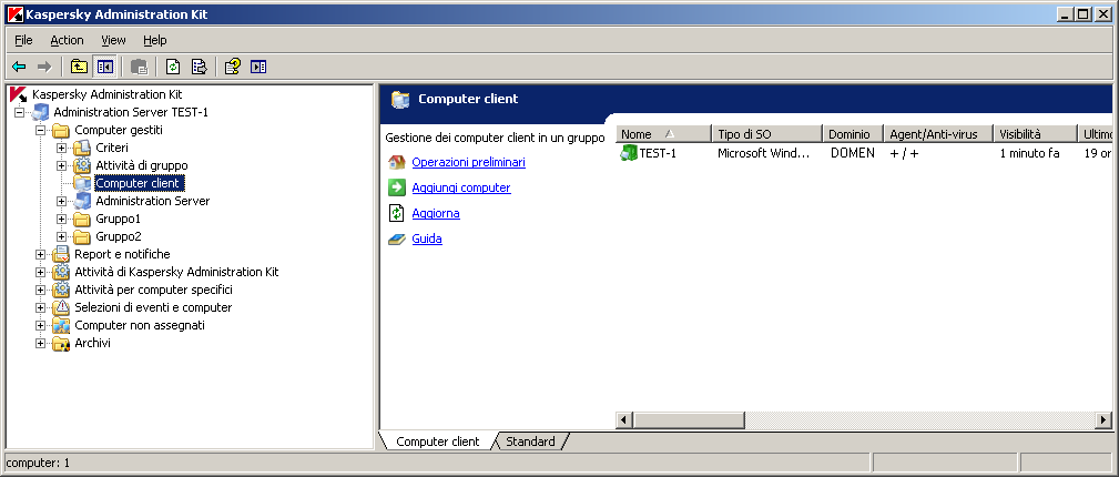 G E S T I O N E D E I C O M P U T E R D E L L A R E T E Per poter installare automaticamente le applicazioni Kaspersky Lab nei nuovi computer che eseguono i sistemi operativi Microsoft Windows 98/ME,