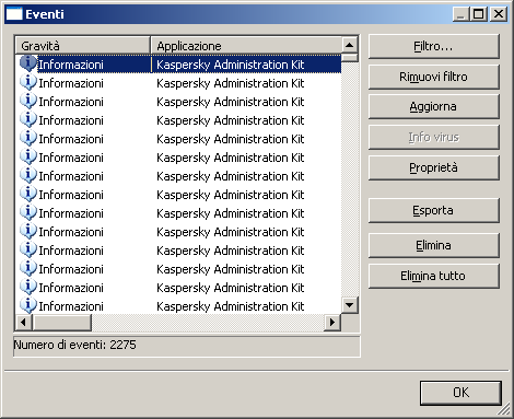 G U I D A P E R L ' A M M I N I S T R A T O R E È anche possibile controllare l'elenco degli eventi registrati durante l'esecuzione dell'applicazione per ciascun computer client nella finestra Eventi