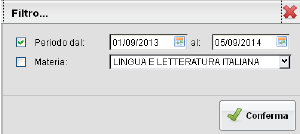 consente di filtrare il prospetto per periodo e per materia; Assenze per mese: consente