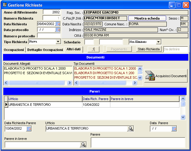 GEDECO consente quindi di gestire il procedimento della richiesta con tutti i dati relativi e gestione documentale degli allegati.