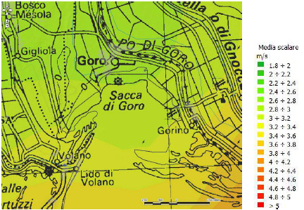 2 Caratteristiche climatiche del Comune di Goro Per quanto concerne direzione e velocità media annua dei venti prevalente si riporta la seguente
