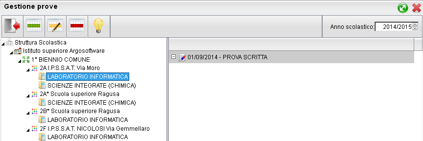 Gestione prove scritte / pratiche: con questa funzione il docente può programmare, per ogni classe e materia che insegna, le prove scritte e pratiche che andrà a svolgere durante l'anno scolastico