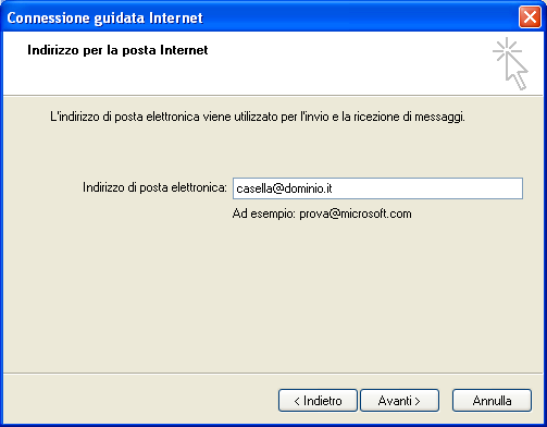 Nella finestra Connessione guidata Internet: Nome utente inserire nel campo Nome visualizzato il proprio nome oppure il nome che si desidera che venga visualizzato come mittente nelle mail quindi