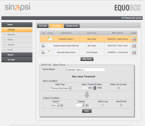 EQUOBOX RTU INTERFACCIA WEBSERVER the easy solution for Smart Metering Consultazione dei dati di consumo semplice ed immediata Generazione e invio