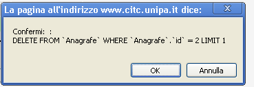 Query in MySQL Ricerca Per Cancellare una riga di una tabella la si