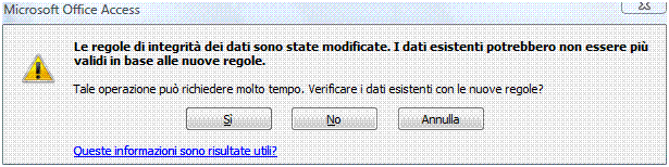 AM5 Database livello avanzato 11 Figura 5.7 Campo con inserimento obbligatorio. Figura 5.8 Finestra di dialogo per impostare la verifica dei dati esistenti, con le nuove regole. AM5.2.