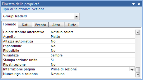 AM5 Database livello avanzato 45 Figura 5.58 Selettore di sezione dell intestazione di gruppo. Figura 5.59 Interruzione pagina per gruppo. AM5.5.2.4 Creare, eliminare un sottoreport collegato.