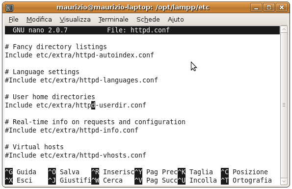 Fig. 2 Contenuto del file httpd.conf Il file httpd-userdir.conf contiene le impostazioni per i siti utente.