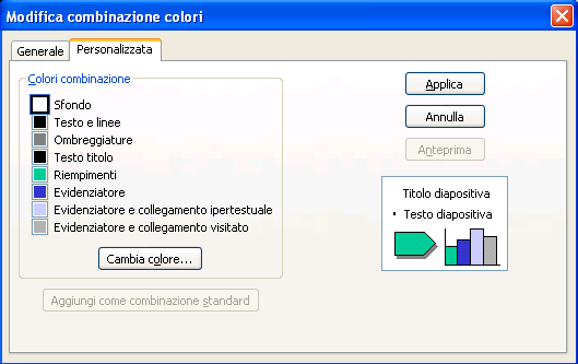 Combinazione colori Per modificare la combinazione dei colori (per testo, collegamenti, ecc ) occorre andare nel menu struttura ed operare sul riquadro attività a destra.