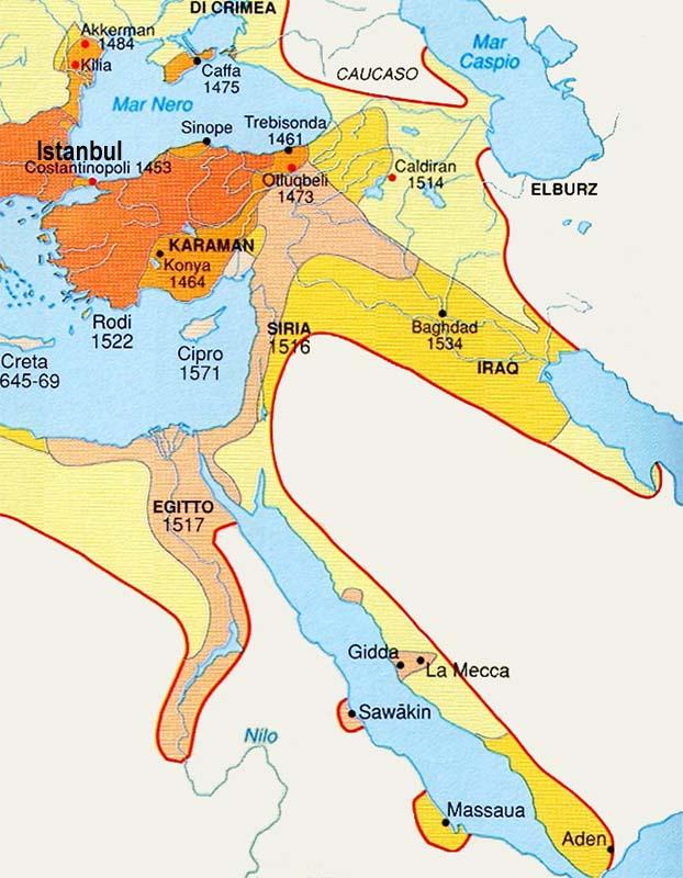 Le conseguenze di lungo periodo della conquista ottomana: il Medio Oriente Maometto II il Conquistatore (1451-1503) e Selim I (1503-20) conquistano le terre costiere mediorientali e pongono sotto