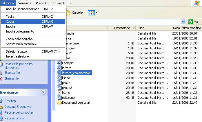 quindi aprire la cartella in cui si desidera inserire l oggetto e scegliere Incolla dal menù Modifica Il documento si