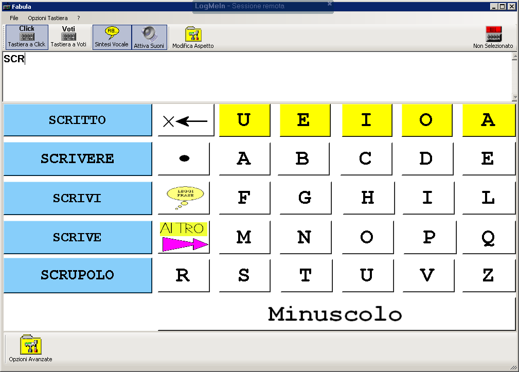 Ecco ora alcune possibili tastiere di FABULA: Tastiera alfabetica con