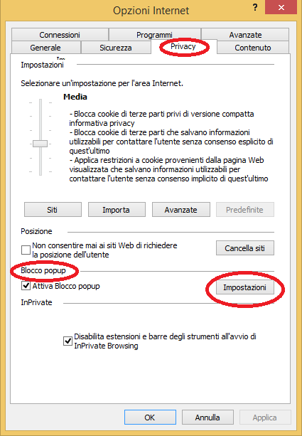 Internet Explorer 11 Impostazione di una regola di sblocco (consigliato). Questa procedura permetterà di sbloccare solo i popup provenienti da Easyweb.