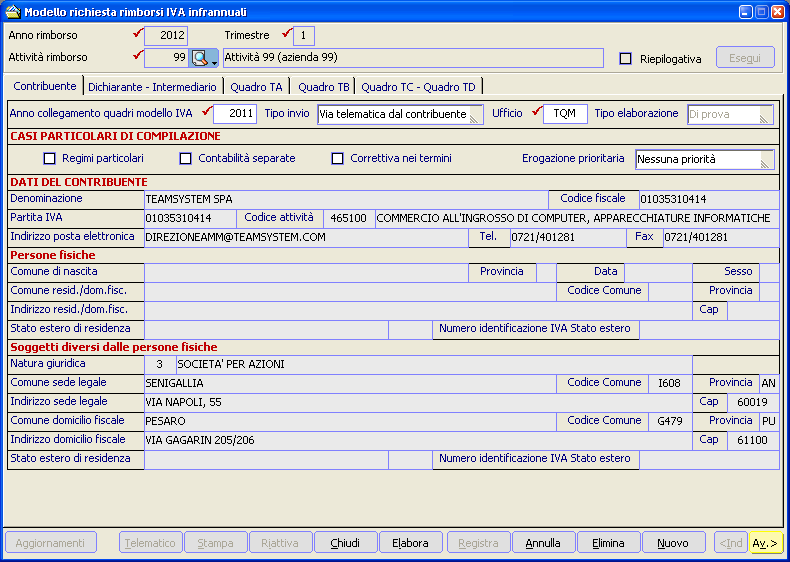 1.4 Il programma consente la gestione integrale del Modello IVA TR richiesta di rimborso o utilizzo in compensazione del credito IVA trimestrale approvato con provvedimento dell Agenzia delle Entrate