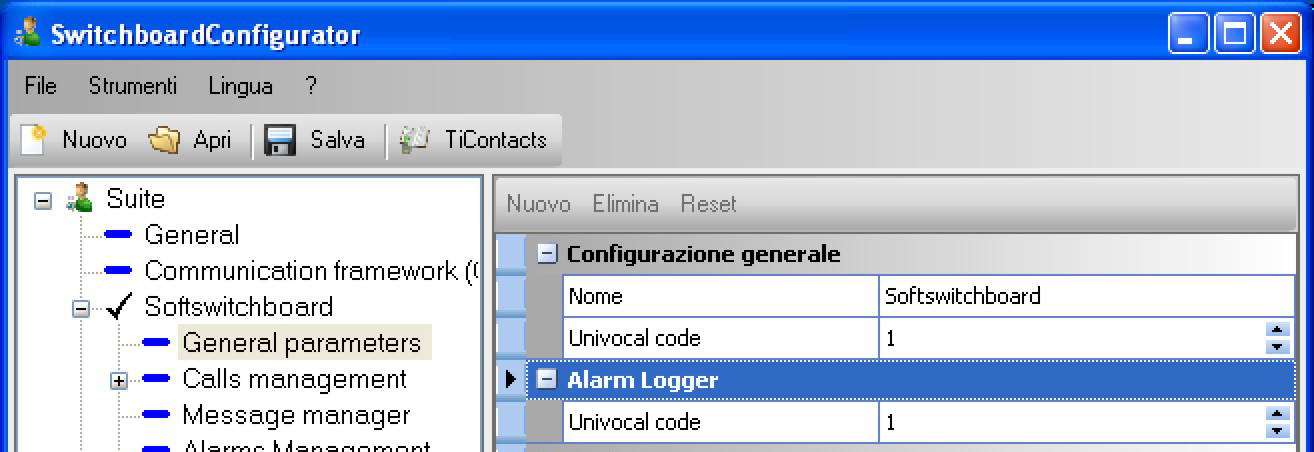 4.3 Softswitchboard 4.3.1 General parameters SwitchboardConfigurator Manuale installatore Configurazione generale Nome Inserire una descrizione personalizzata per il centralino Univocal code