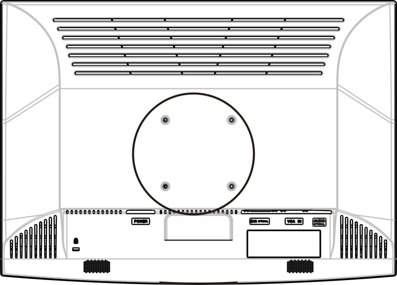 Svitare le viti, poi rimuovere la sede di supporto. MONTAGGIO SU PARETE DEL MONITOR: (Solo per riferimento) 1. Acquistare una staffa da parete compatibile VESA: VESA 75X75, 4 fori, M4, 10 mm, 8 kg. 2.