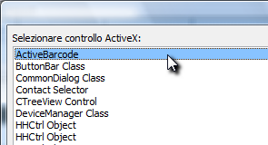 Verrà visualizzata una finestra di dialogo: Seleziona qui "ActiveBarcode" e fare clic su OK.