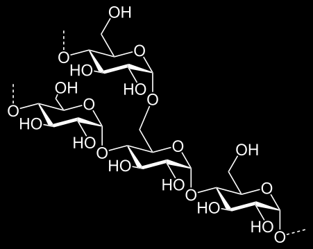 Carboidrati La Struttura dell Amido L amilopectina presenta una struttura analoga all amilosio con la differenza che ogni 20-30 unità di glucosio è presente una ramificazione, ossia un legame