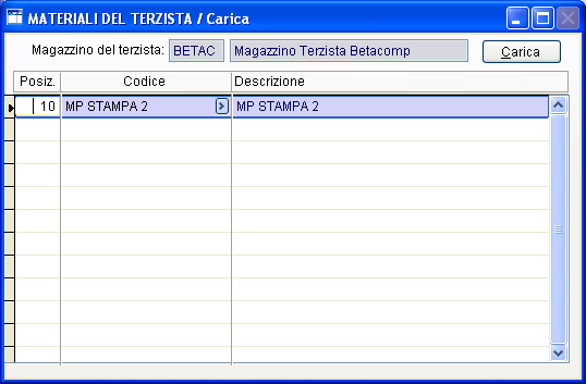 MAGAZZINO PRODUZIONE - AD HOC REVOLUTION Fig. 5-7 Tabella Materiali forniti dal terzista.