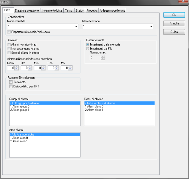 3.3.1 Filtri generali Sono disponibili le seguenti proprietà: Nome variabile Inserite il nome o la parte del nome delle variabili sulla base di cui deve essere effettuata l operazione di filtro.