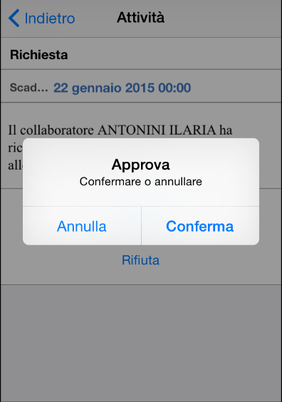 Si accede alla sezione messaggi del Servizio ADP Mobile Solutions e si visualizzano le richieste pendenti: Le richieste vengono visualizzate su ADP Mobile Solutions dopo l esecuzione