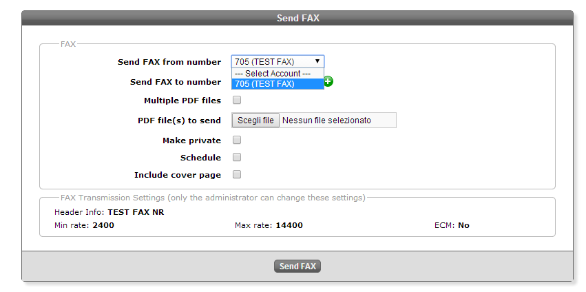 Capitl 3 - Send FAX In quest pannell è pssibile impstare tutte i parametri di invi fax e prcedere all invi del fax stess. Il frm utilizzat per l invi del fax è mstrat in Figura 3.