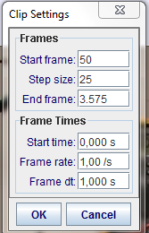 11. Sul menù selezionate il simbolo del videoclip (4 pulsante da sinistra): Si apre la finestra dei Clip settings.