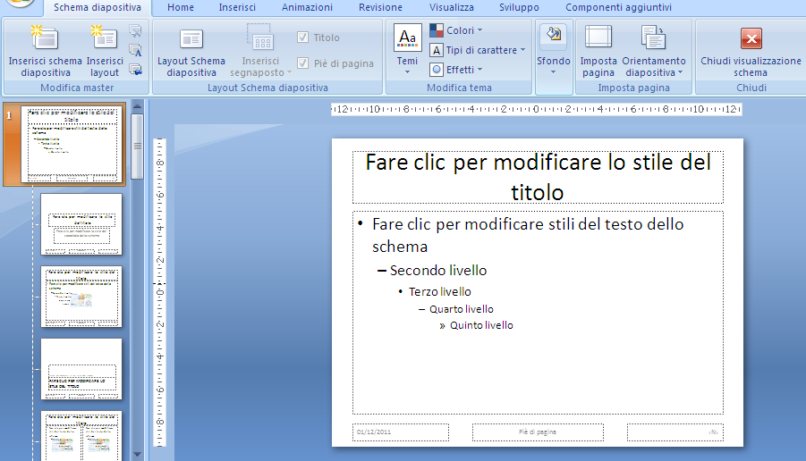 G. Pettarin ECDL Modulo 6: Strumenti di presentazione 85 Per visualizzare lo schema, nel gruppo Visualizzazioni presentazione della scheda Visualizzazione fai clic su Schema diapositiva.