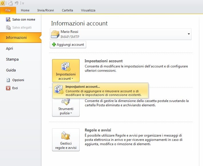 Configurazione Client di posta elettronica MICROSOFT OUTLOOK 2010 Avviare il client di posta Microsoft Outlook