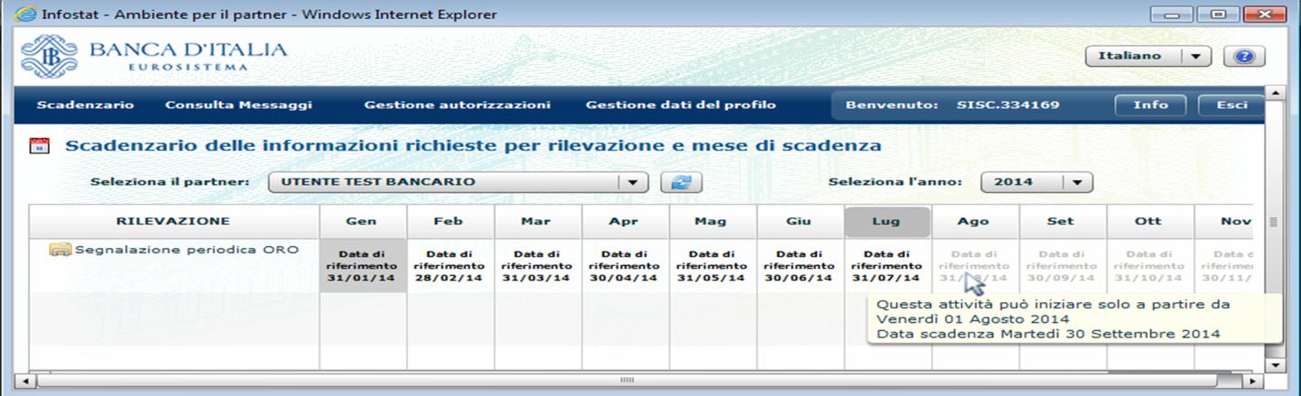 Le caselle in corrispondenza dei mesi per cui è possibile inviare la segnalazione risultano evidenziate e selezionabili.