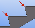 Raggio: crea un bordo arrotondato. Smusso: crea un bordo smussato. No: crea un bordo squadrato. interno Selezionare il profilo dello spigolo interno del gradino e immettere le dimensioni necessarie.