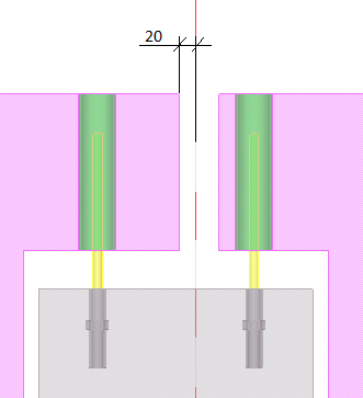 Esempio 2 Definisce la distanza dalla linea centrale delle parti secondarie al contorno esterno della parte principale sul lato destro.
