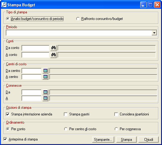 La tabella azienda PERIODI BUDGET che consente di definire i dati dei periodi budget e dei relativi consuntivi in modo specifico al fine di poterli successivamente confrontare attraverso le apposite