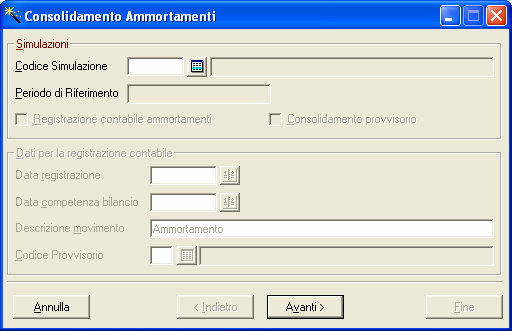 Consolidamento ammortamenti Attraverso questa funzione è possibile consolidare le simulazioni effettuate in precedenza dando la possibilità all'utente di stampare il libro cespiti definitivo.