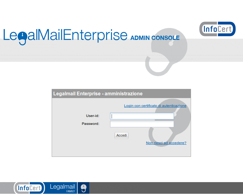 Pagina 5 di 16 L accesso alla console di Amministratore L accesso al servizio Legalmail Enterprise Admin si effettua accedendo alla pagina