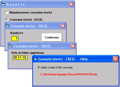 3.2 Consumi storici Excel Questa funzione consente di creare un file con estensione.xls del corrispondente archivio dati.