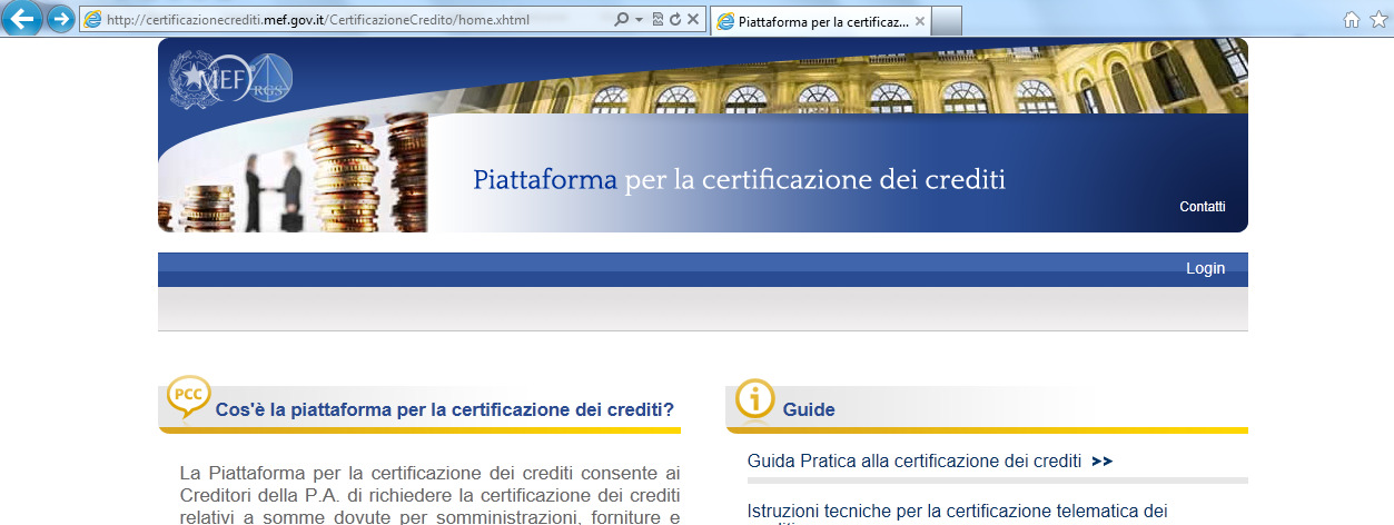 1. Le modalità: Piattaforma elettronica per la certificazione dei crediti http://certificazionecrediti.mef.gov.