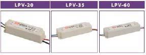 ALIMENTATORI PER LED SERIE LPV Caratteristiche - Range di ingresso 90-254 VAC (LPV) - Uscita controllata in tensione costante - Range di ingresso 180-254 VAC (LPH-18) - Possibilità di picco di