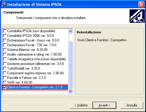 Componenti Client: l installazione Client aggiungerà nel